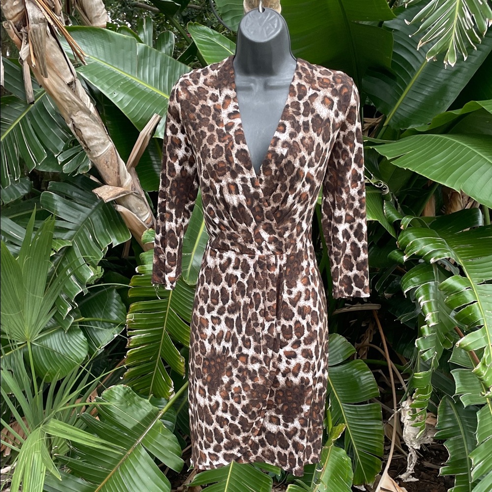 leopard print wrap front tulip skirt dress